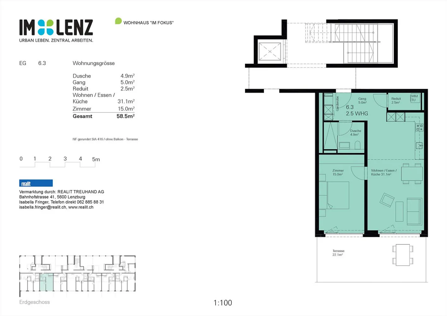 Appartement 2.5 pièces avec hauteurs sous plafond directement à la gare de Lenzburg - Photo 6 sur 6