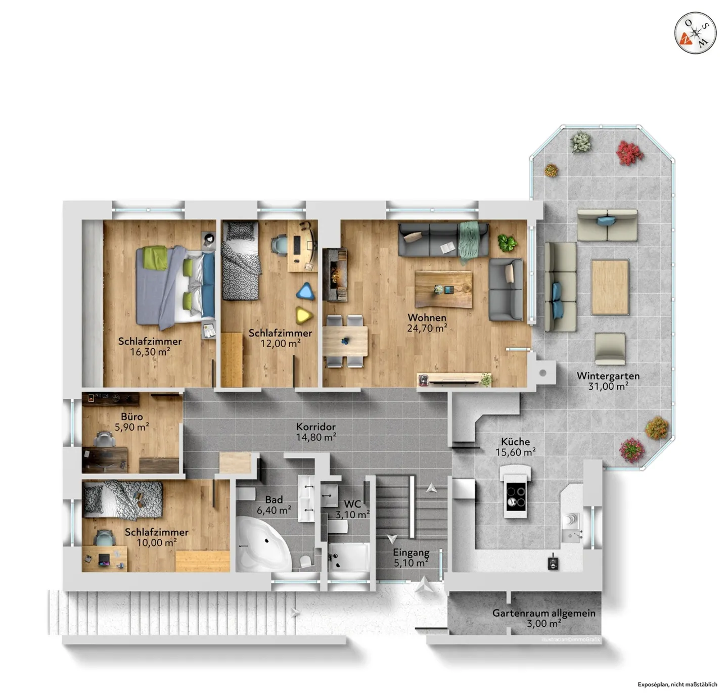 Charmante 5½-Zimmer-Gartenwohnung mit Wintergarten  - Foto 6 von 6