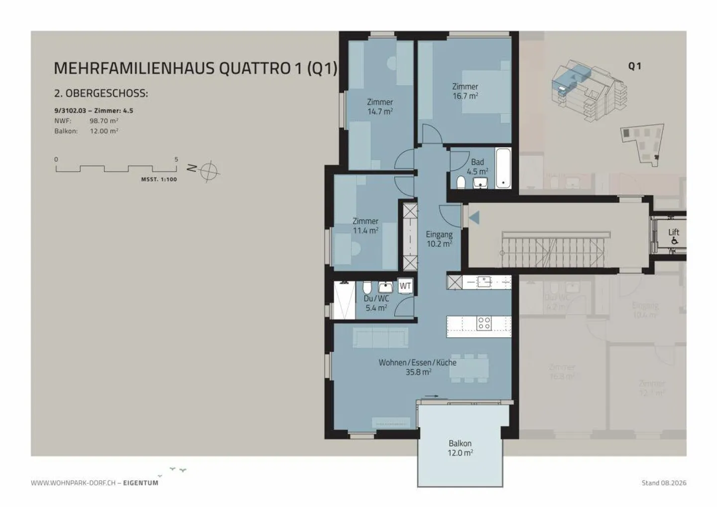 WOHNPARK DORF - VERKAUFSSTART 2. ETAPPE - 4,5-Zimmerwohnung im 2. OG - Foto 7 di 9