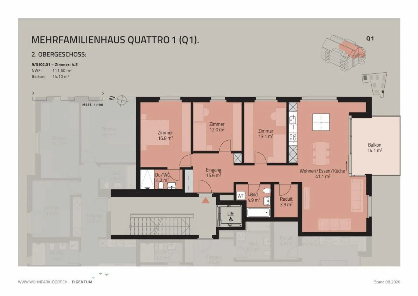 WOHNPARK DORF - VERKAUFSSTART 2. ETAPPE - 4,5-Zimmerwohnung im 2. OG - Foto 7 von 9