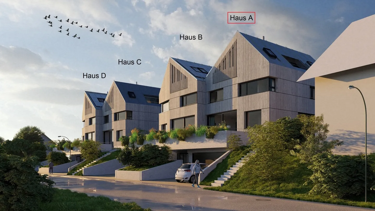 Nuovo progetto di costruzione Allmendgasse con quattro case a schiera di 7,5 stanze (Casa A) - Foto 1 di 6