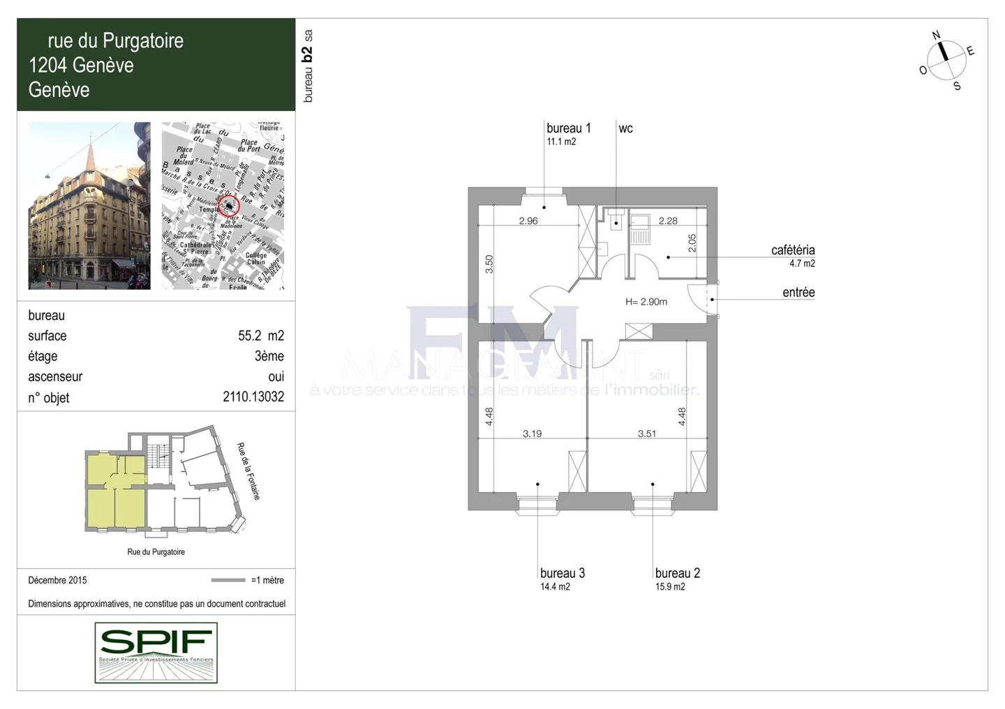 Rue du Purgatoire - Bureau d'environ 55m2 - 3ème étage - Photo 2 sur 2