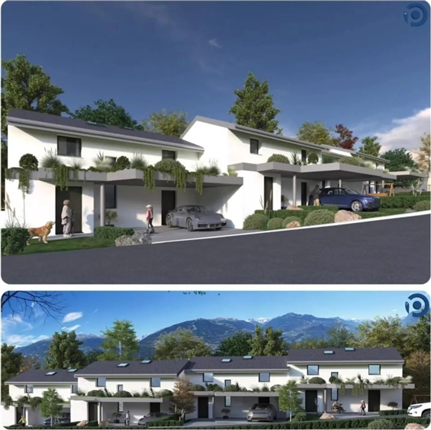 «NEUBAUPROJEKT, Moderne Doppelhaushälften, 4,5 und 5,5 Zimmer, Terrasse, Garten und 2 überdachte Parkplätze + 1 Außenstellplatz in Conthey» - Foto 1 von 6