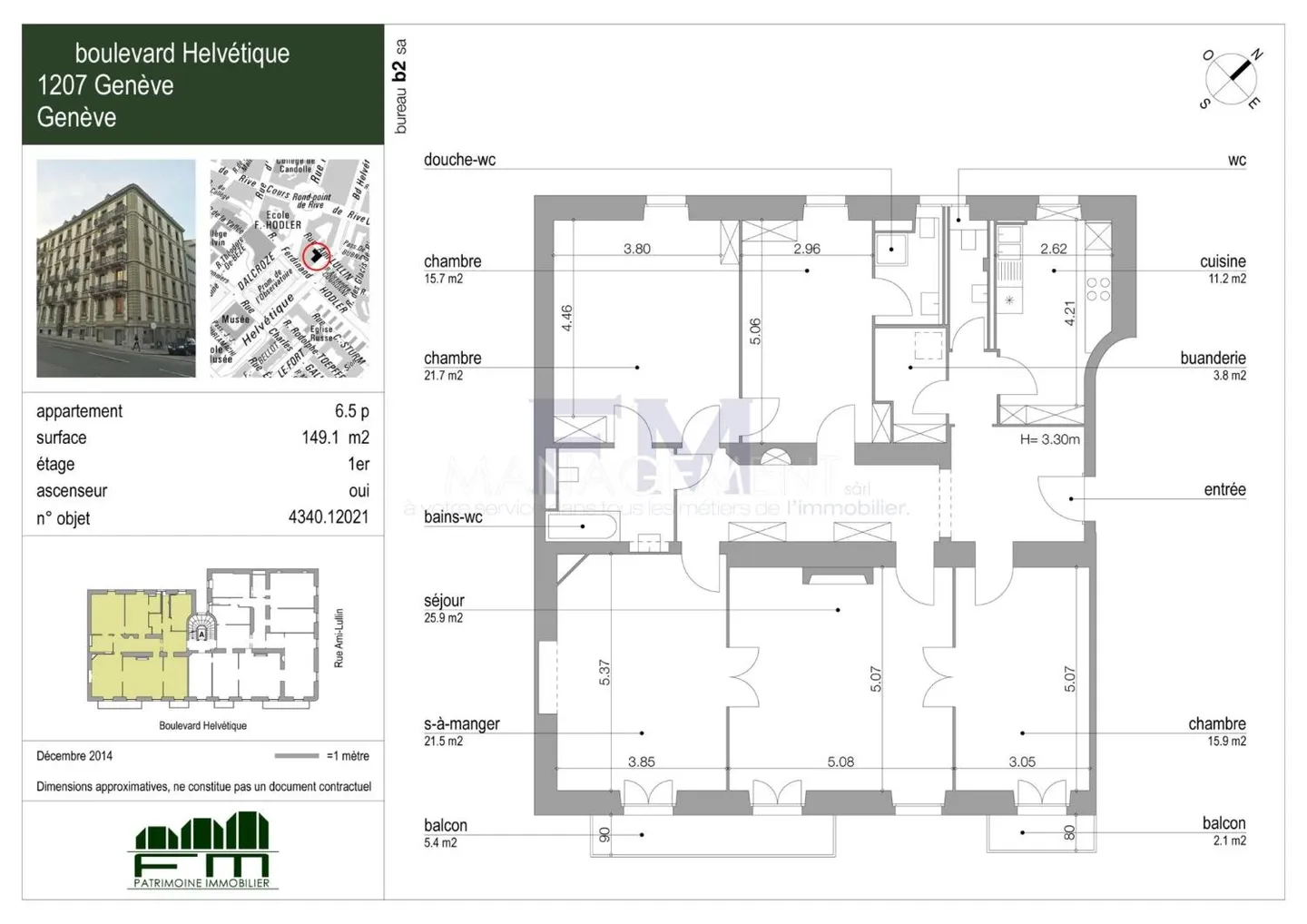 Centro città - Bd Helvétique - 6,5 stanze, ca. 149m2 al 1° piano - Foto 12 di 12
