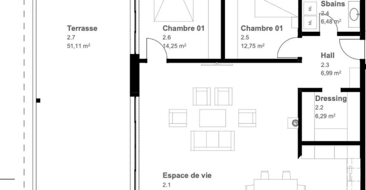 Fétigny, in vendita, attico di 3.5 locali, 103 m2, terrazza di 51 m2 - Foto 2 di 3