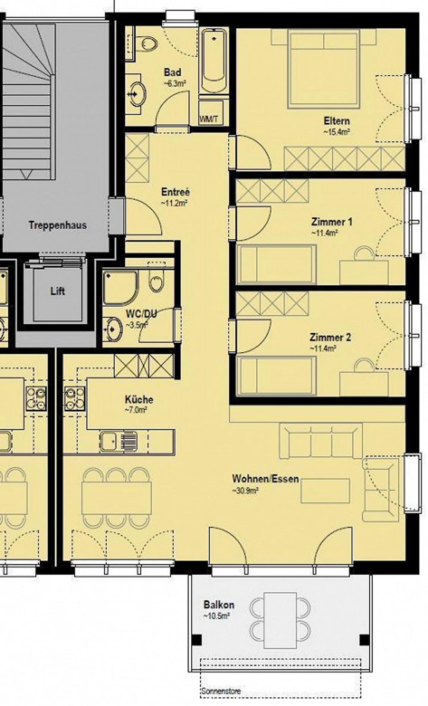 Helle 4.5 Zimmer-Wohnung mit pfiffigem Grundriss - Foto 12 von 15