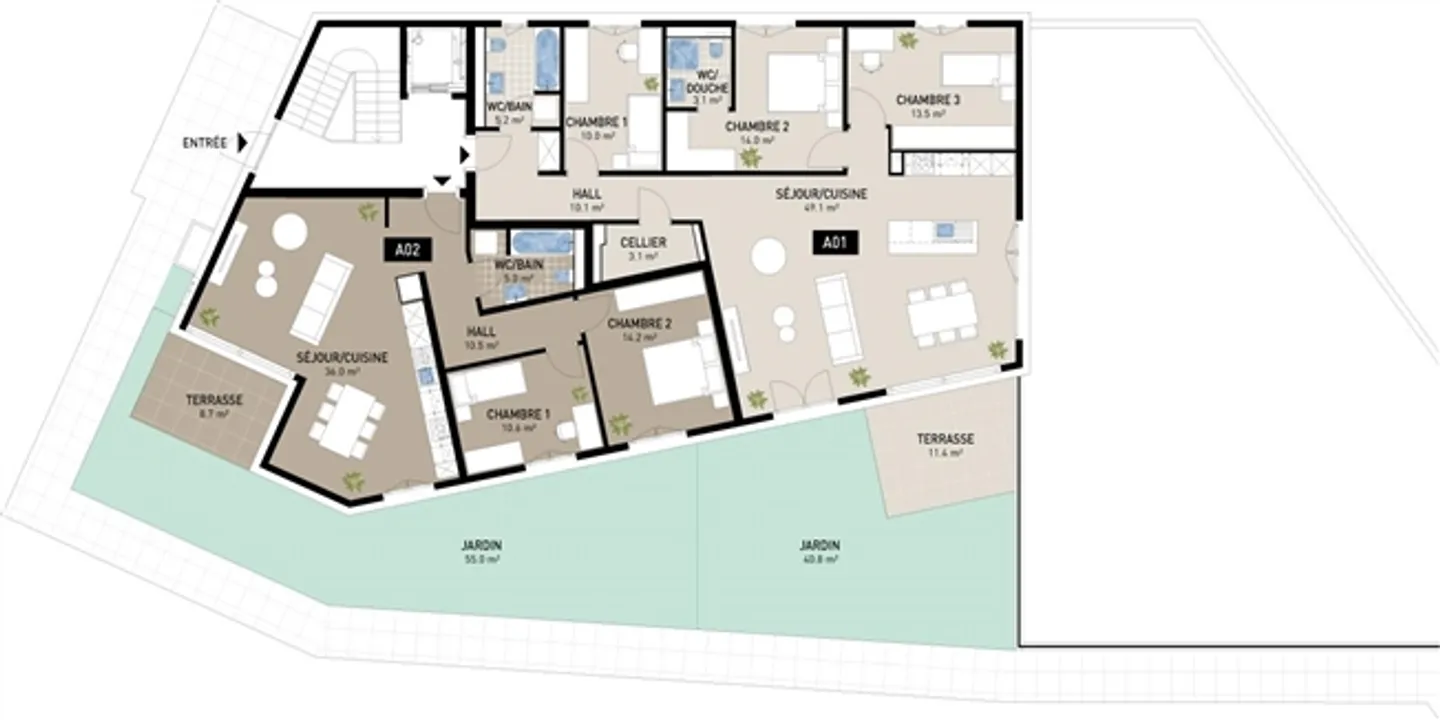 Apartment 4.5 rooms, garden level, in Attalens, Switzerland - Photo 4 of 8