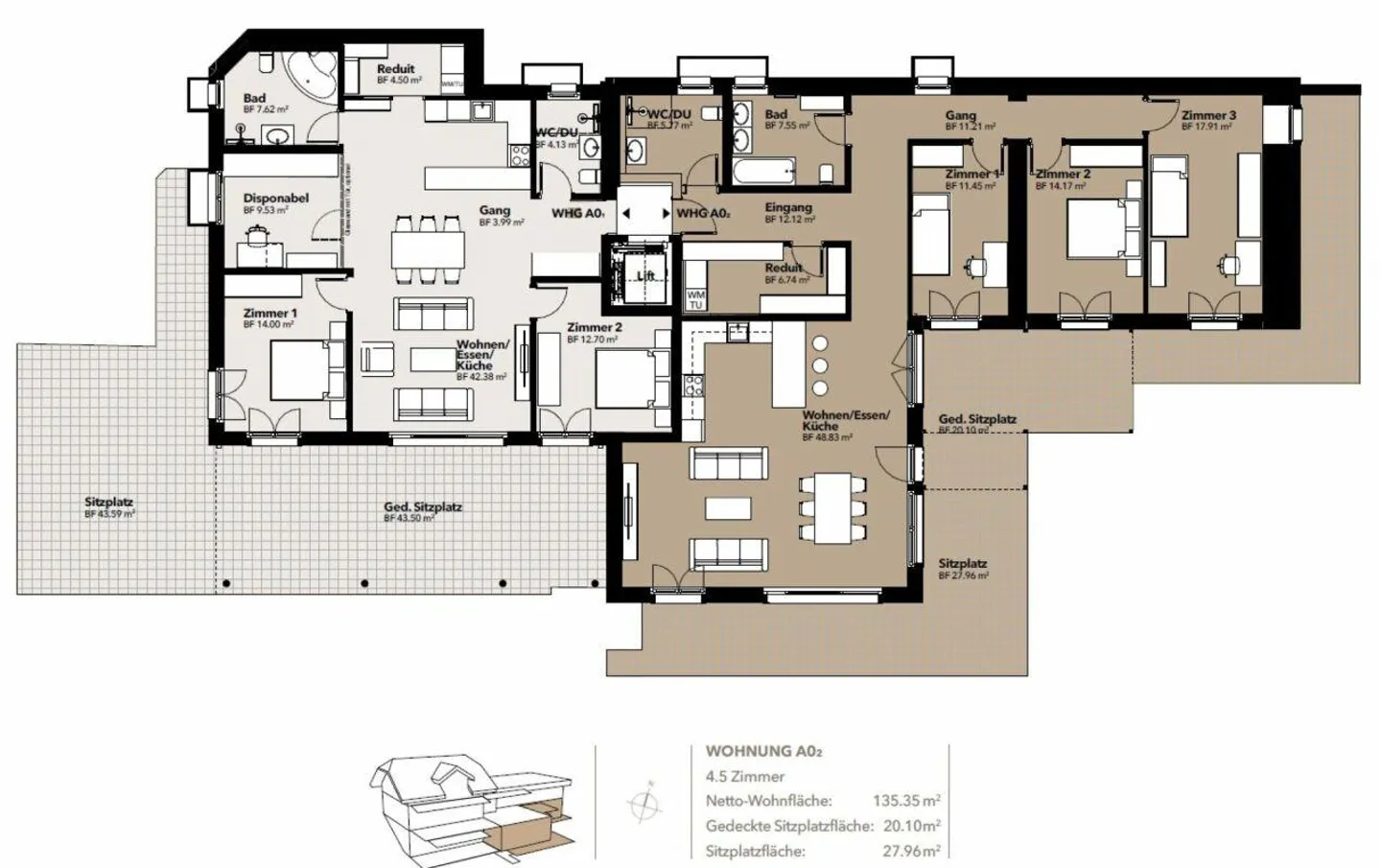 Neubau 4.5 EG mit 135m2 Wohnfläche mit fulminantem Ausblick - Foto 17 von 18
