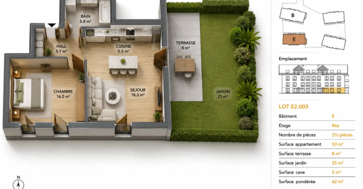 2.5-room apartment with garden - Photo 1 of 5