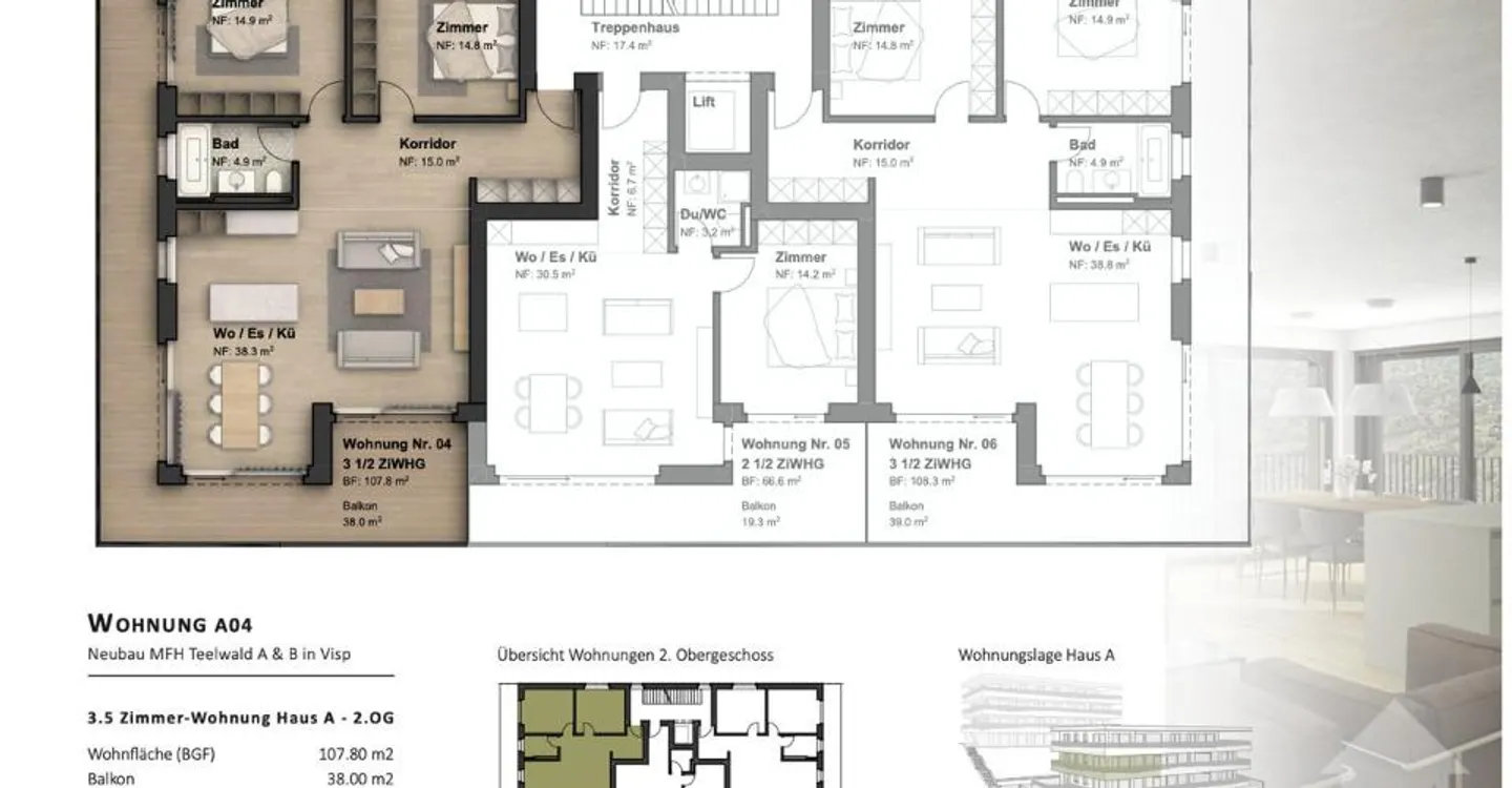 Modernes 3,5-Zimmer-Apartment in Visp - Foto 10 von 10