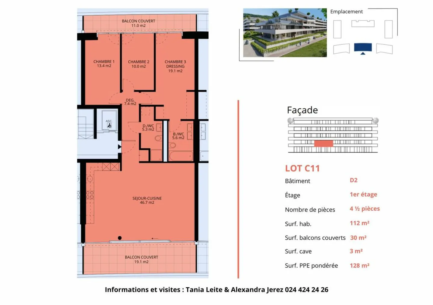 Luxueux 4.5 pièces traversant avec 2 balcons et vue panoramique sur le lac - Photo 13 sur 13