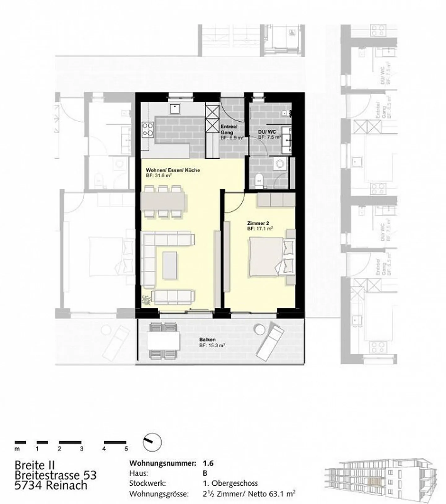 2 1/2-room apartment with sunny balcony - Photo 7 of 7