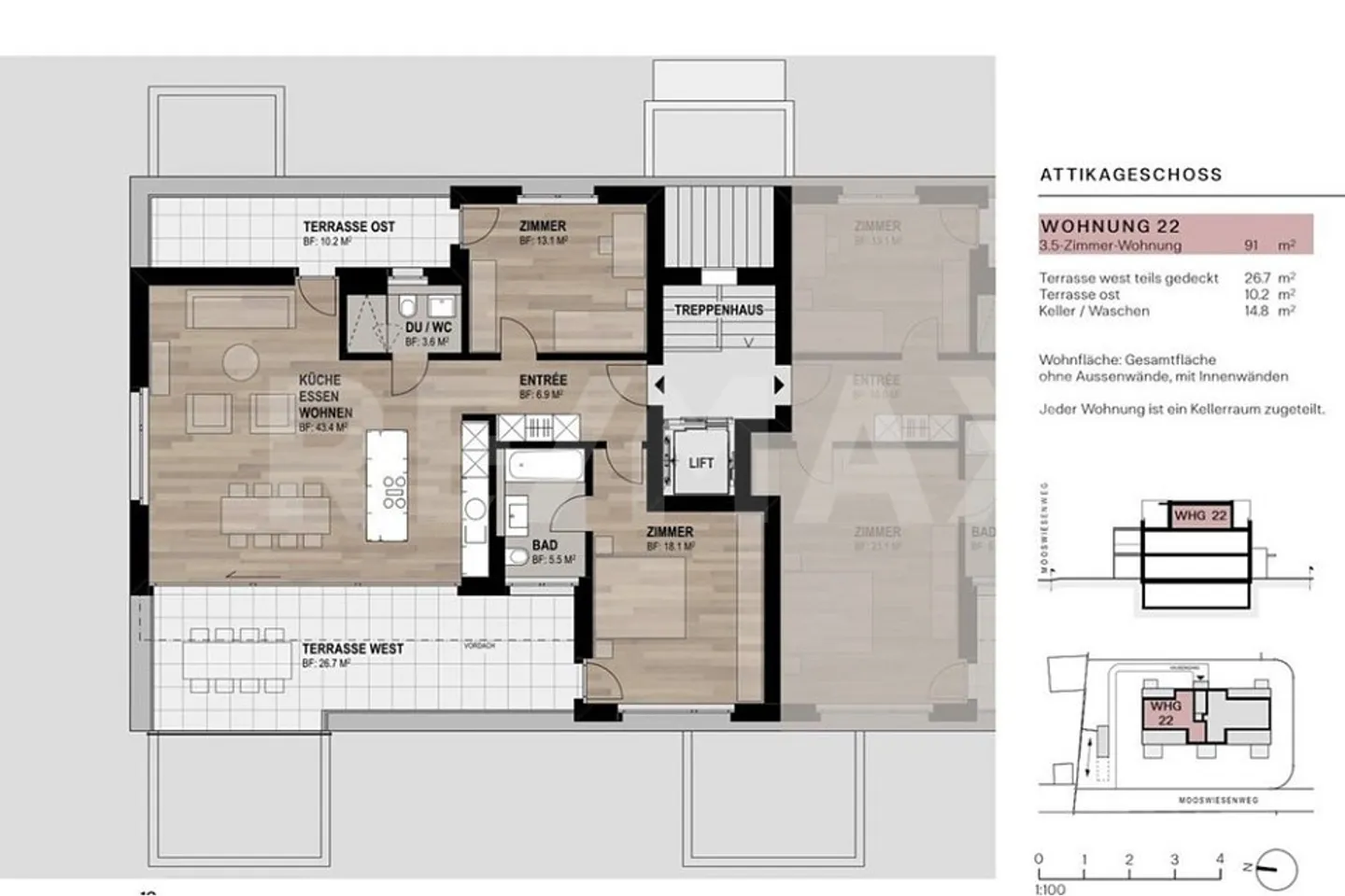 Vivre sur Mooswiesenweg - Appartement en attique de 3,5 pièces avec deux grandes terrasses - Photo 2 sur 5