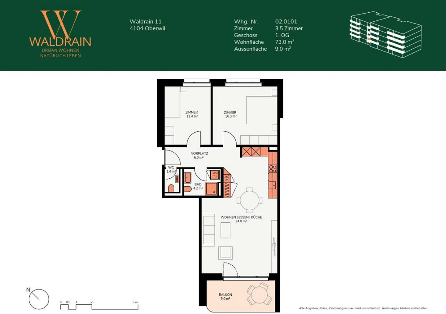 Vivre en ville, vivre naturellement - Appartement de 3,5 pièces à Oberwil - Photo 4 sur 8