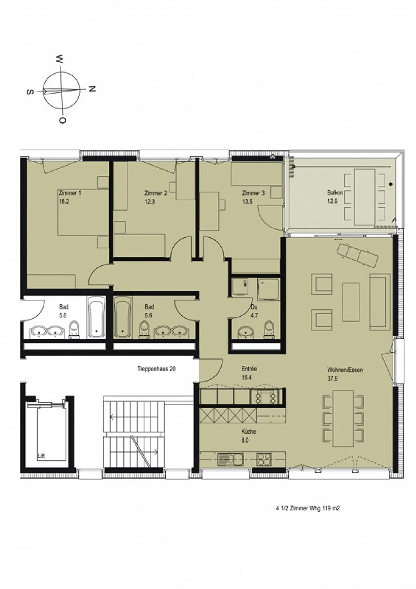Geräumige Wohnung in Zug - Foto 5 von 5