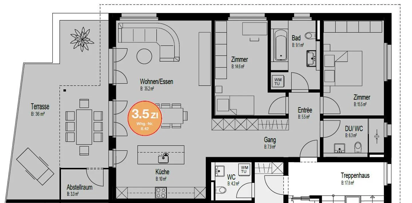 Moderno appartamento attico di 3,5 stanze con grande terrazza e vista - Foto 12 di 13