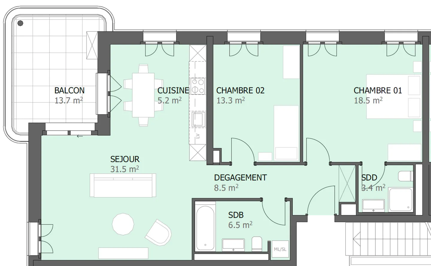 Prairie 5 - 3,5-Zimmer-Wohnung im 4. Stock - Foto 6 von 7