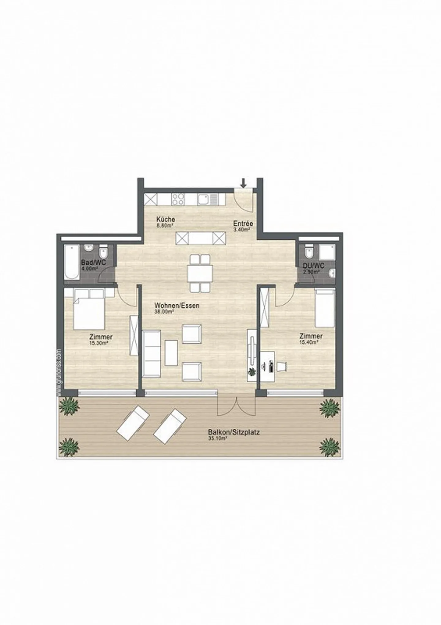 Appartement confortable au rez-de-chaussée avec grande terrasse et deux salles de bains - Photo 8 sur 8