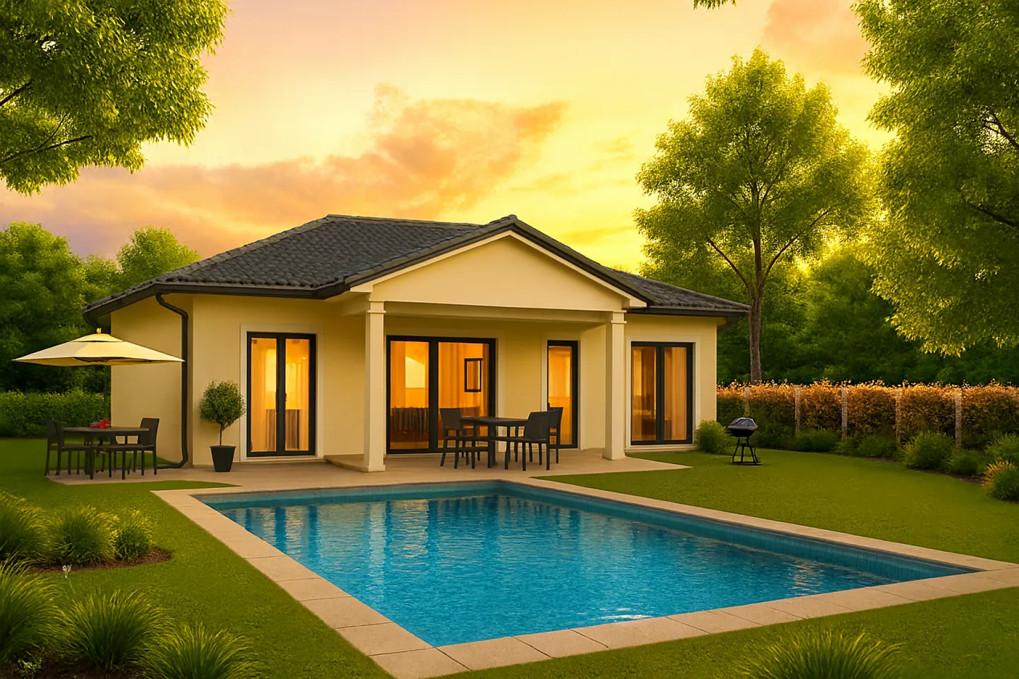 Nouveau bâtiment, maison bungalow avec piscine - Photo 1 sur 1