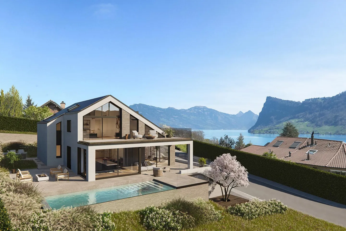 Panorama Villa in Kastanienbaum: Exclusive Expansion, Lake View, Pool &... - Photo 1 of 5