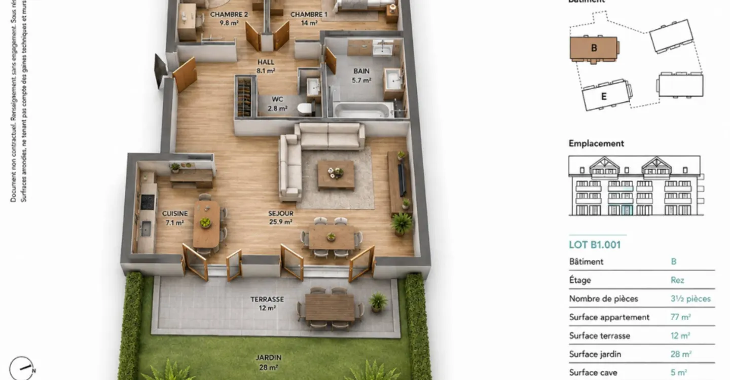 Denges - Garden-level apartment with 3.5 rooms - 88 m² with 12 m² terrace and 28 m² garden - Photo 1 of 5