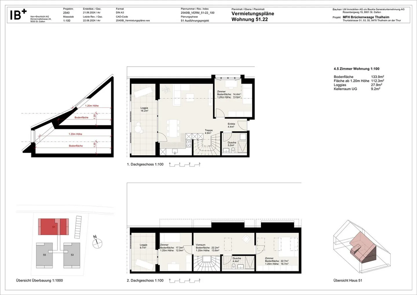 Appartement en attique attrayant de 4,5 pièces avec deux loggias - Photo 11 sur 11