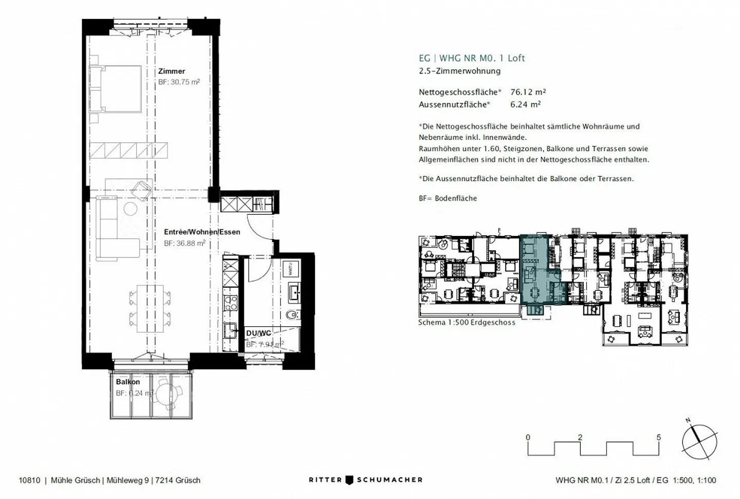 Appartement en loft / 2,5 pièces, 76 m2, dans la Mühle Grüsch - Photo 5 sur 7