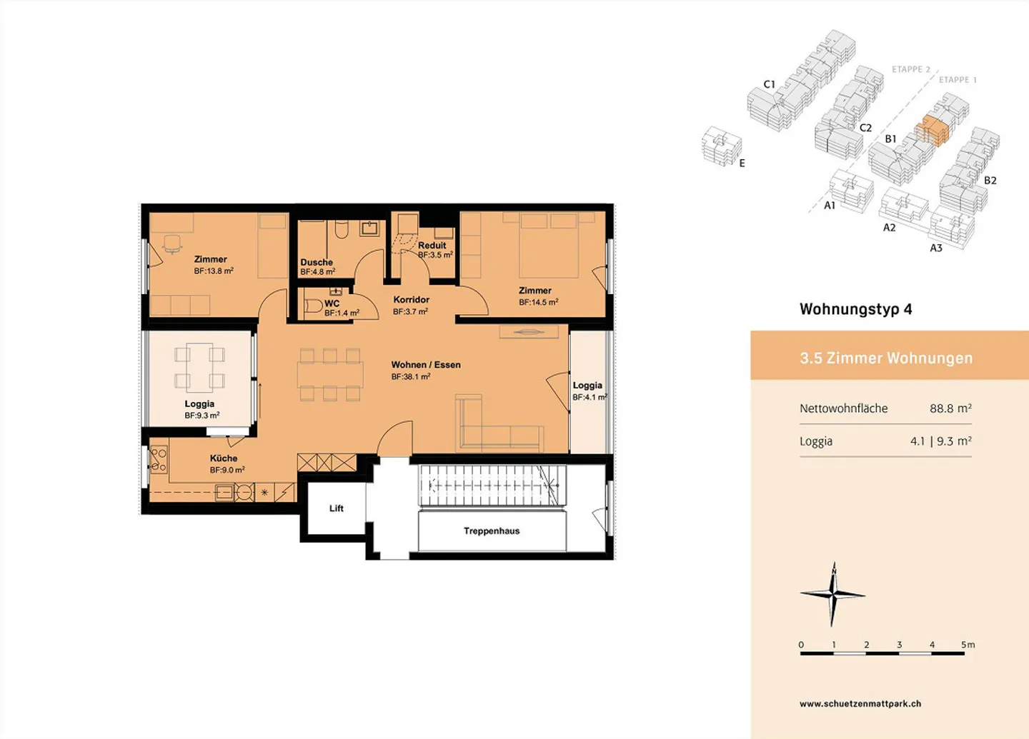 Condominio confortevole di 3,5 stanze con loggia pratica e tranquilla - Foto 9 di 10