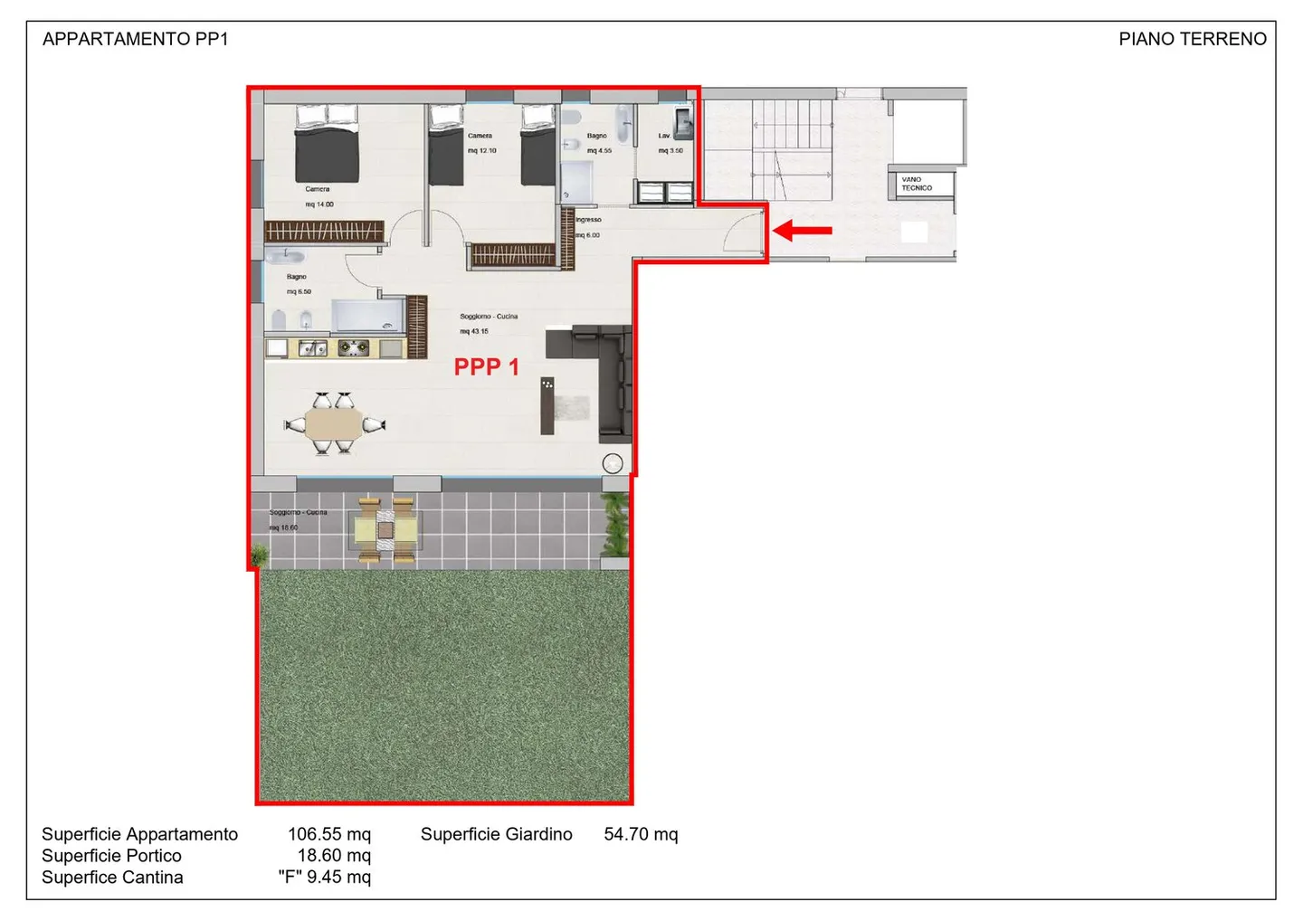 Nuovo appartamento di 3,5 stanze con portico e giardino - Foto 5 di 8