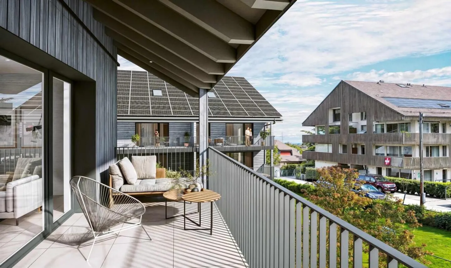 Zu vermieten in Duillier - Neue 2,5-Zimmer-Wohnung mit großem überdachten Balkon - Foto 2 von 3