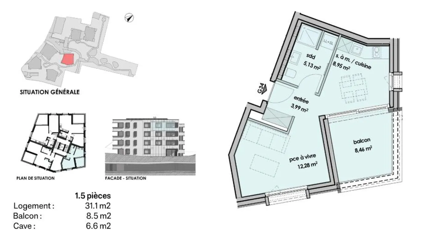 1,5-Zimmer-Studio im 3. Stock - Foto 5 von 5