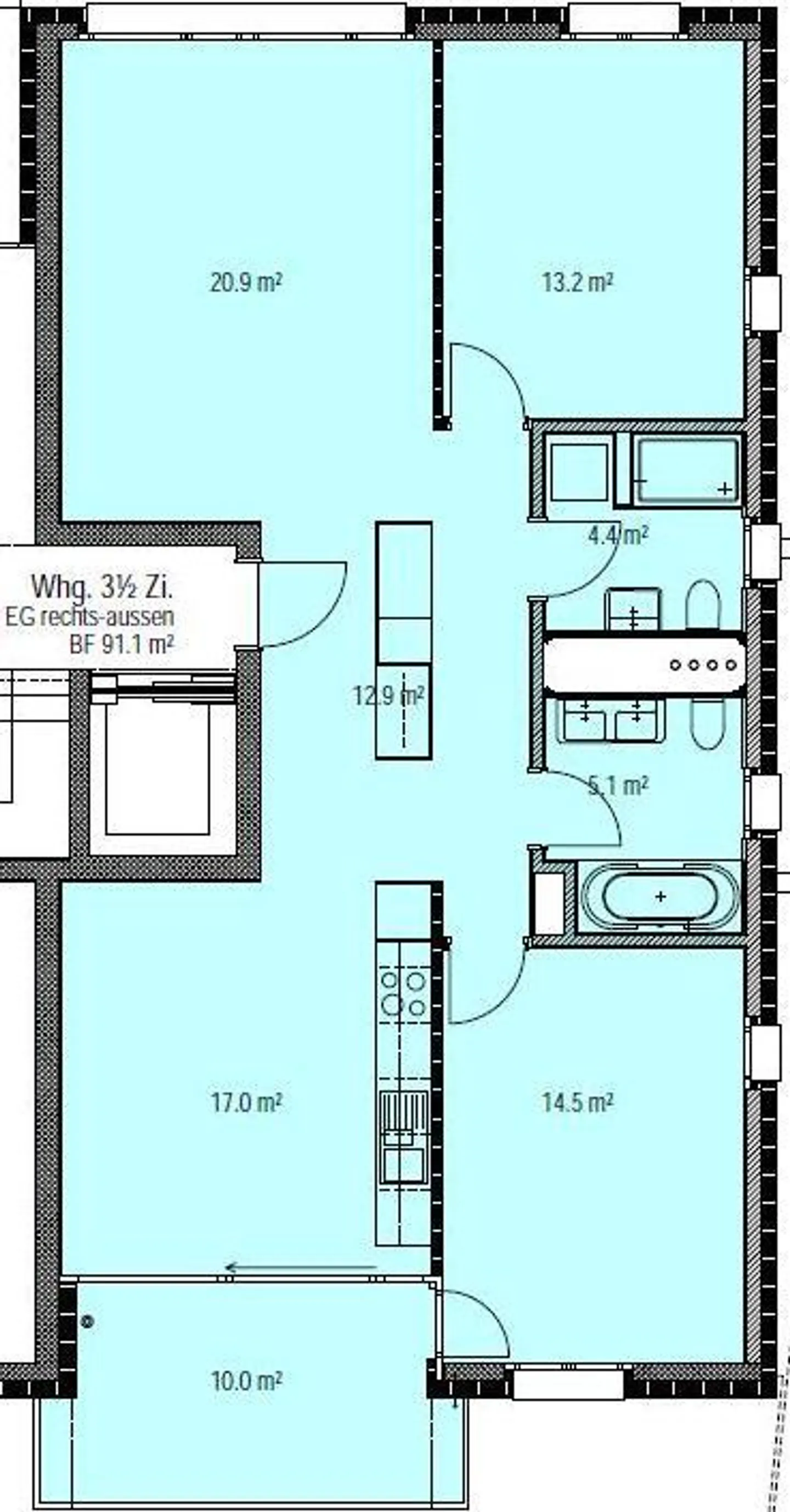 Moderne 3.5-Zimmerwohnung mit Garten - Foto 6 von 6