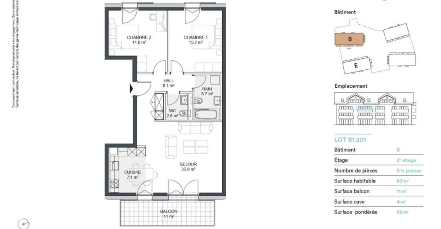 Denges - 3.5-room garden-level apartment - 88 m² with 12 m² terrace and 28 m² garden - Photo 11 of 12