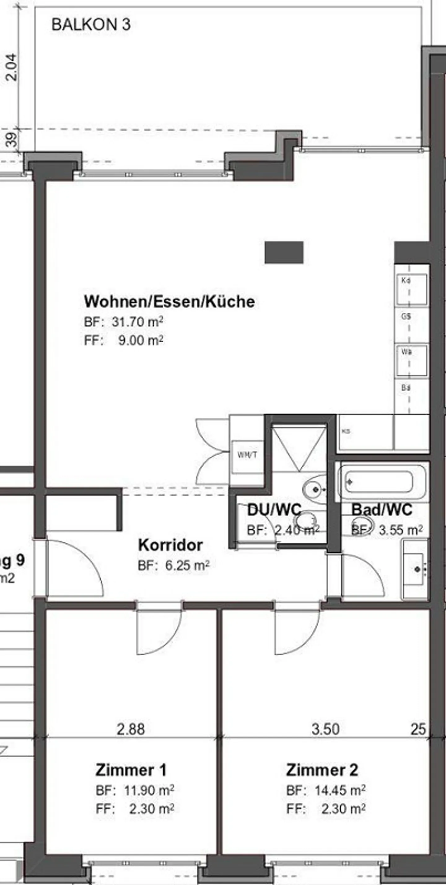 Modernes Apartment mit Balkon - Foto 5 von 5
