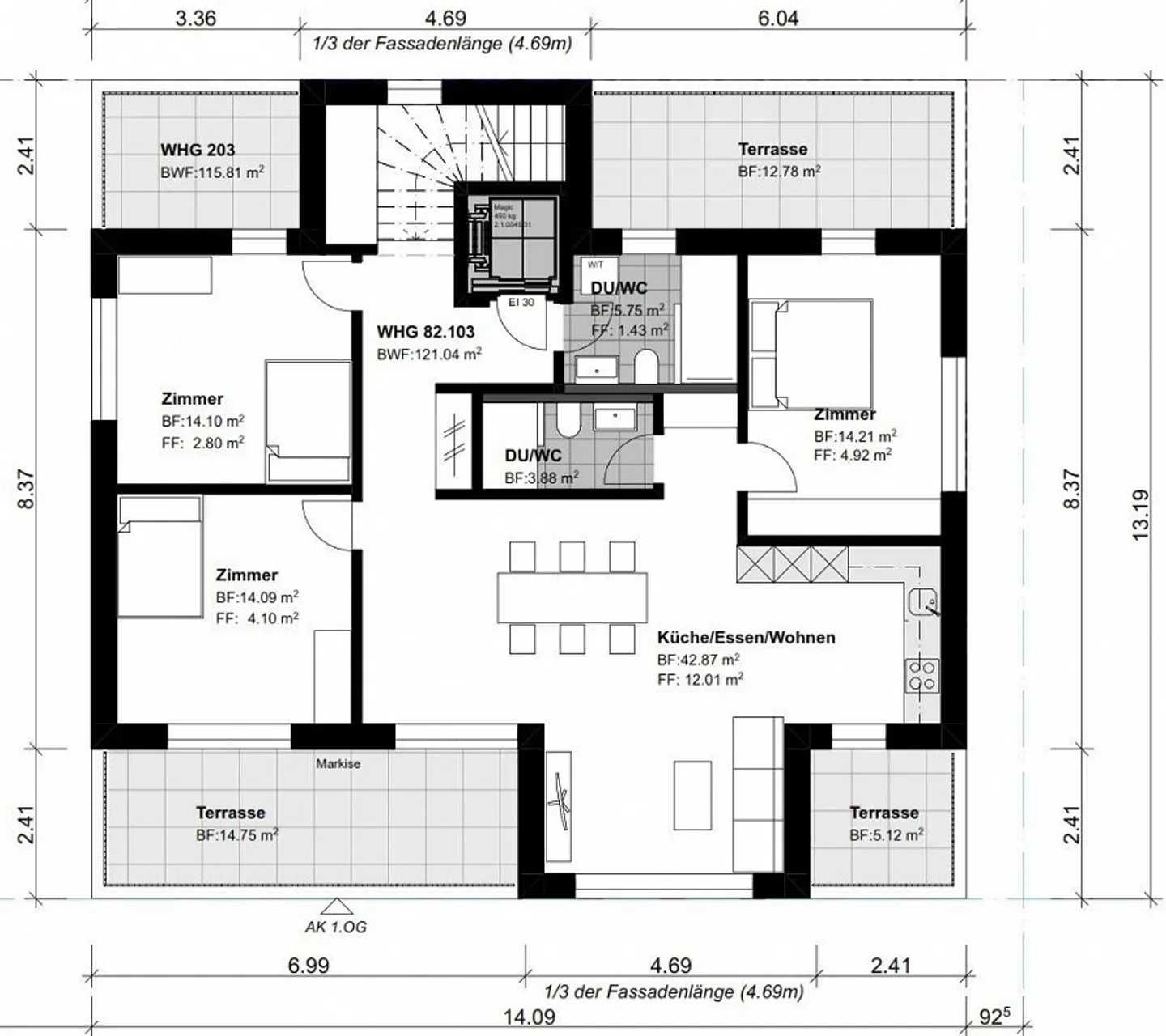 Première occupation au-dessus des toits de Dübendorf, penthouse ensoleillé dans un nouveau bâtiment moderne, situé au centre - Photo 3 sur 13