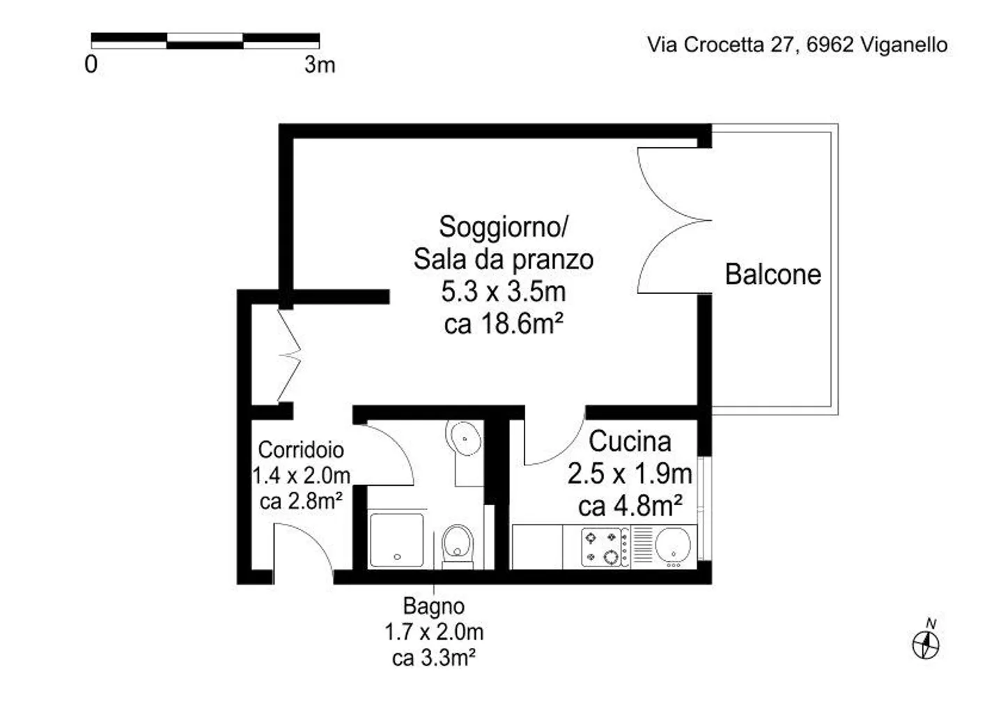 Studio confortable à Viganello Lugano - Photo 5 sur 5