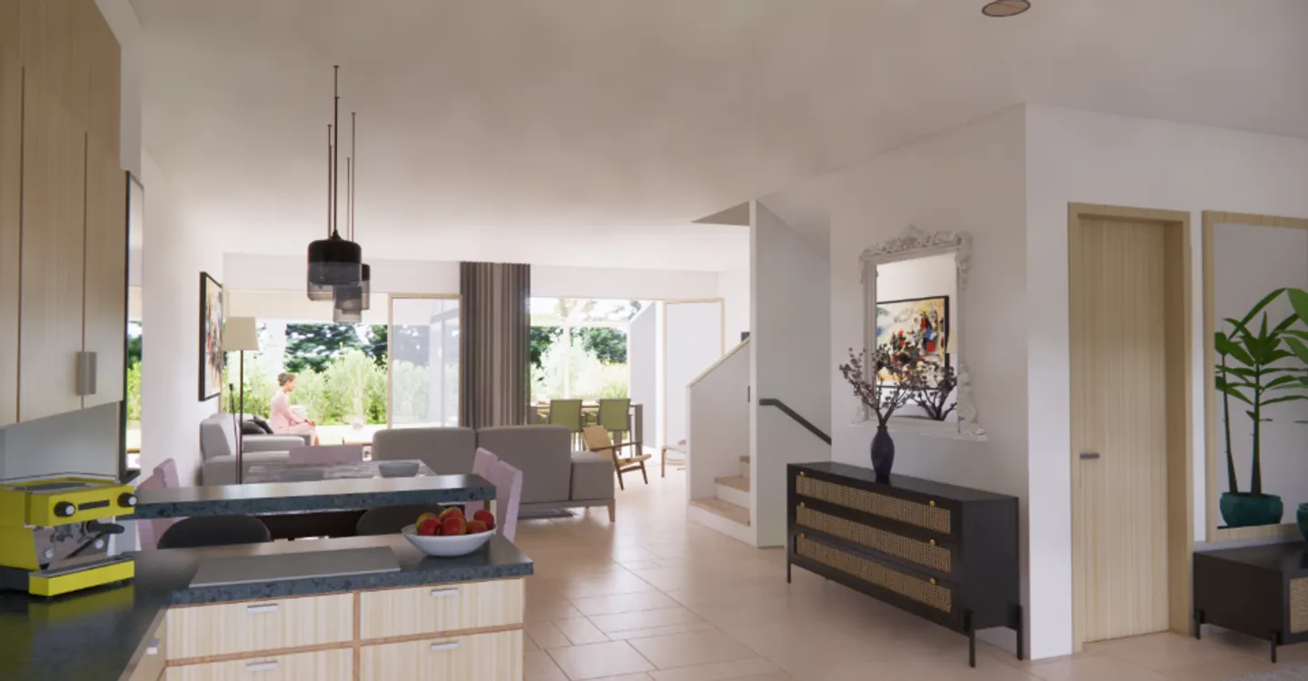 Promotion Residence du Moulin, Bernex - Lichtdurchflutetes Reihenhaus A02 mit großzügigem Wohnraum in einer ruhigen und ländlichen Umgebung. - Foto 3 von 6