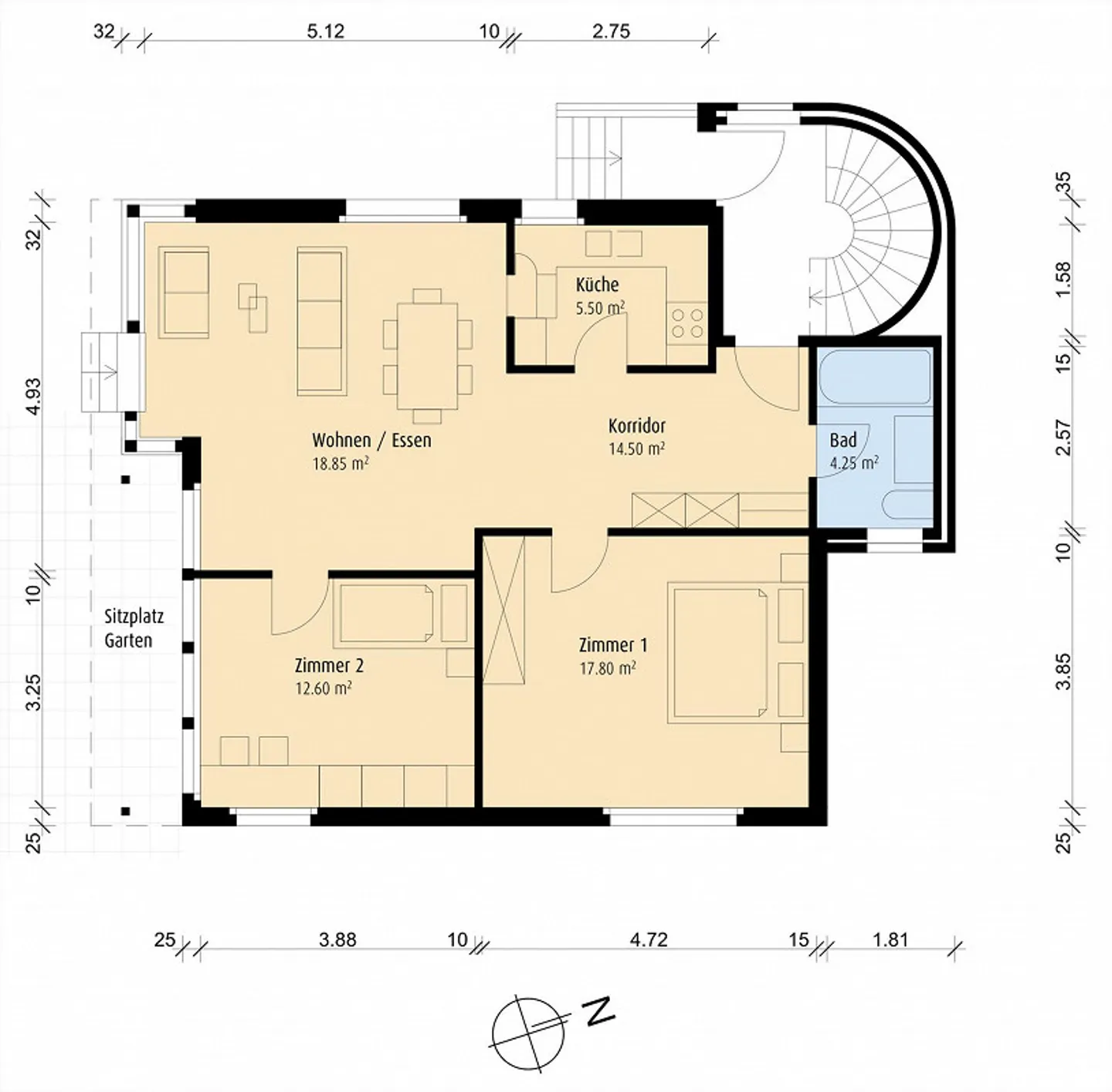 ImmoWyss - Appartement rénové de 3,5 pièces au rez-de-chaussée avec coin salon dans le jardin - Photo 11 sur 11