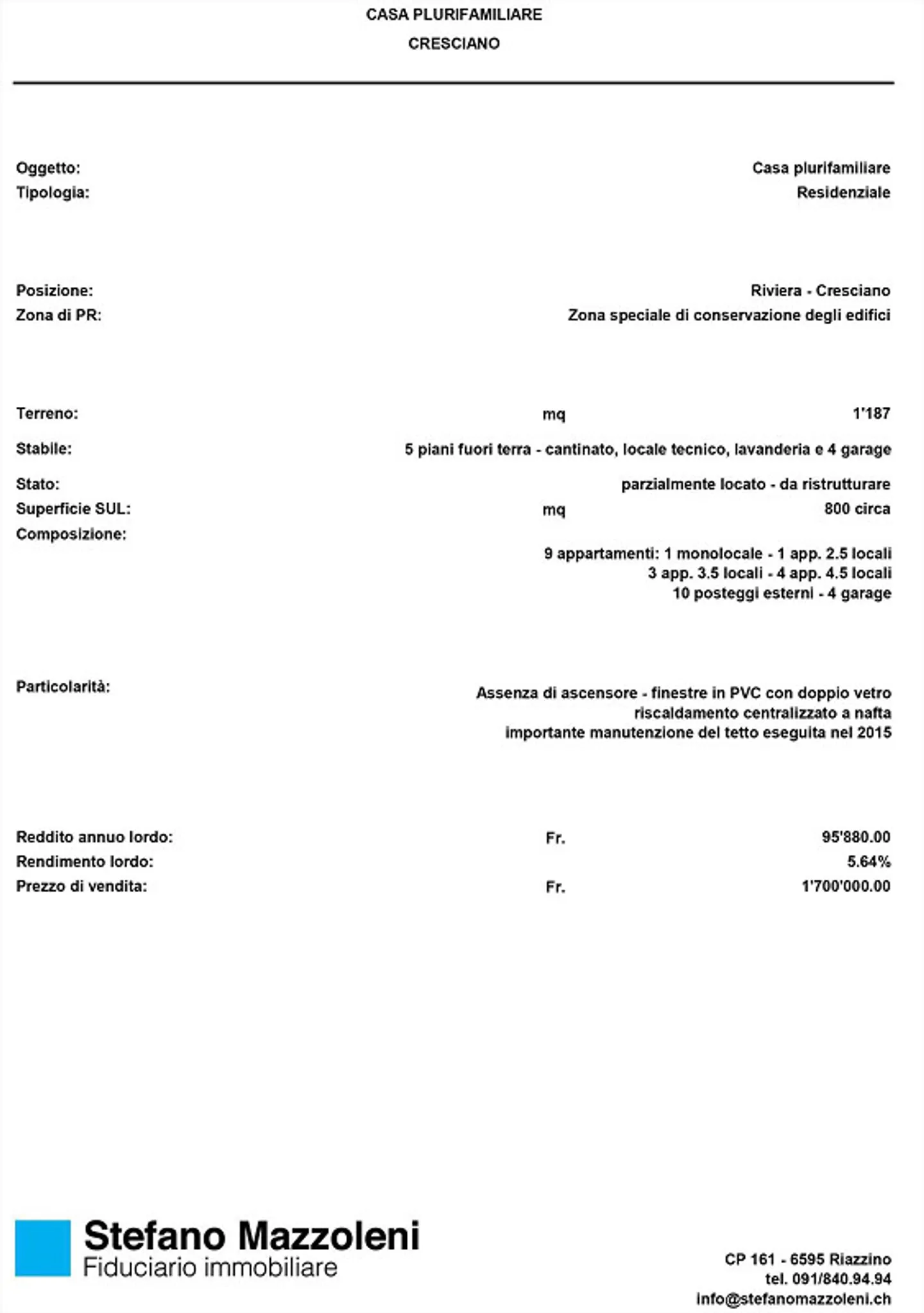 🏢 Cresciano – immeuble avec 9 appartements | rendement net 5,64 % - Photo 1 sur 1