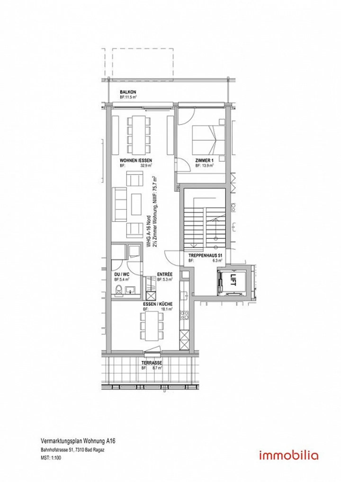 Sonnige Wohnung in Bad Ragaz - Foto 8 von 8