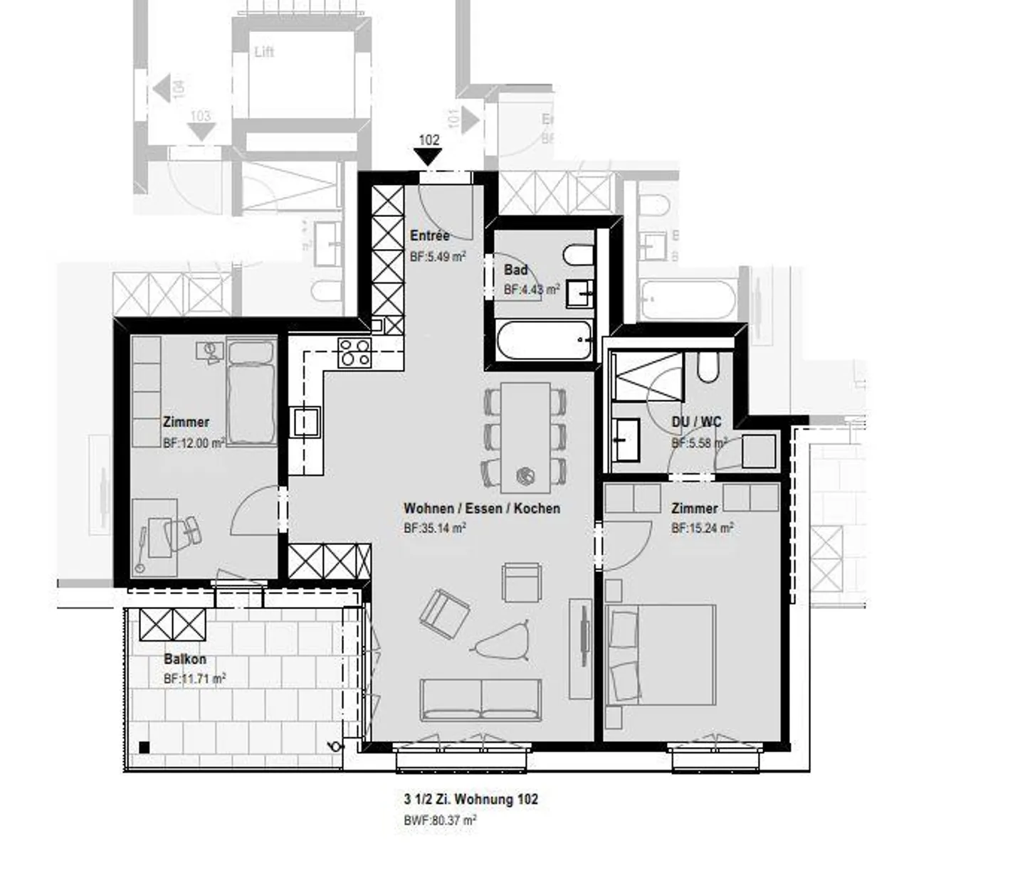 Appartement élégant de 3,5 pièces avec balcon - Photo 3 sur 6