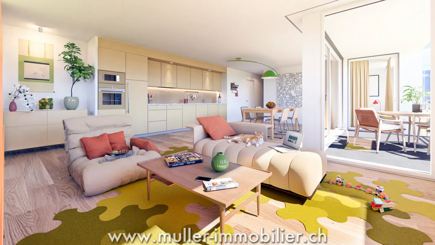 Appartement confortable avec vue dégagée, à 5 minutes de Romont - Photo 4 sur 10