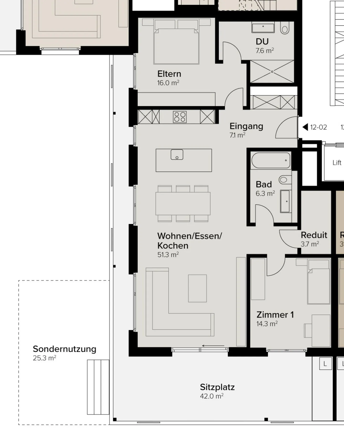 124 m² - 3.5-Zi.-Gartenwohnung mit Windschutzverglasung - Foto 8 von 10