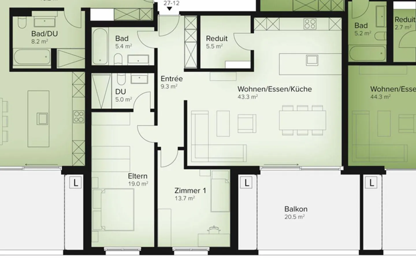 119 m² - 3.5-room apartment - 20 m² balcony - Photo 8 of 11