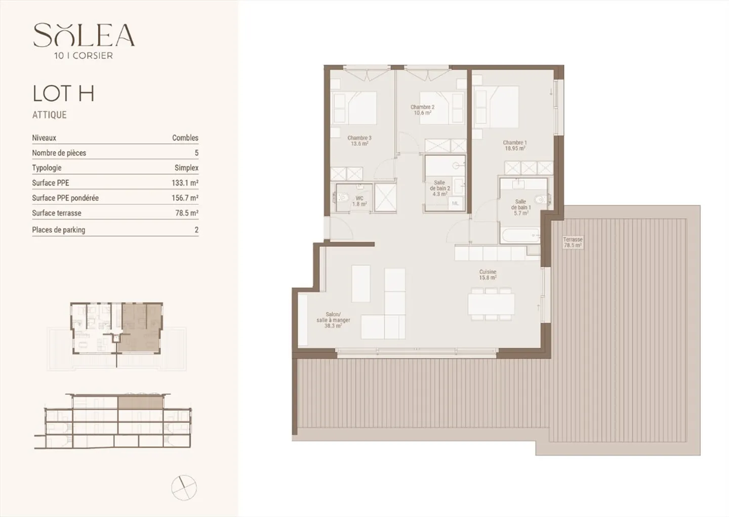 5 rooms in attic with 78 m² terrace - Photo 2 of 3