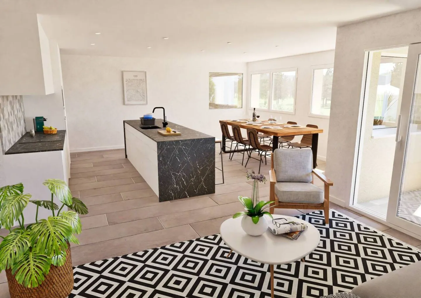 Wunderschöne neue 4½-Zimmer-Wohnung im oberen Erdgeschoss mit 2 Balkonen, privatem Garten und freiem Blick - Foto 3 von 9