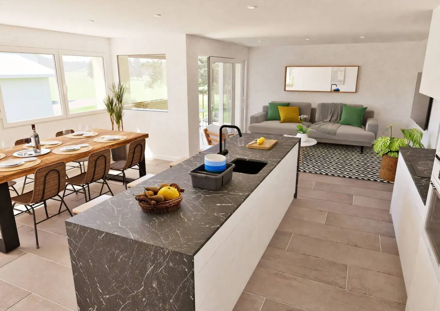 Wunderschöne neue 4½-Zimmer-Wohnung im oberen Erdgeschoss mit 2 Balkonen, privatem Garten und freiem Blick - Foto 5 von 9