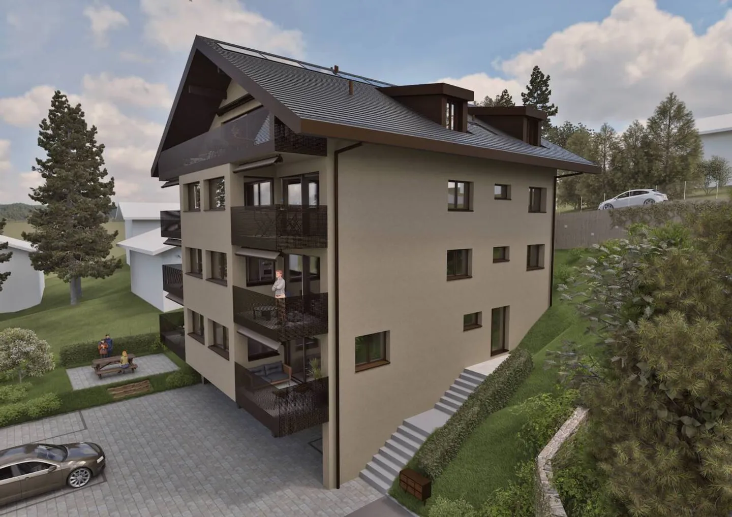 Wunderschöne neue 4½-Zimmer-Wohnung im oberen Erdgeschoss mit 2 Balkonen, privatem Garten und freiem Blick - Foto 6 von 9