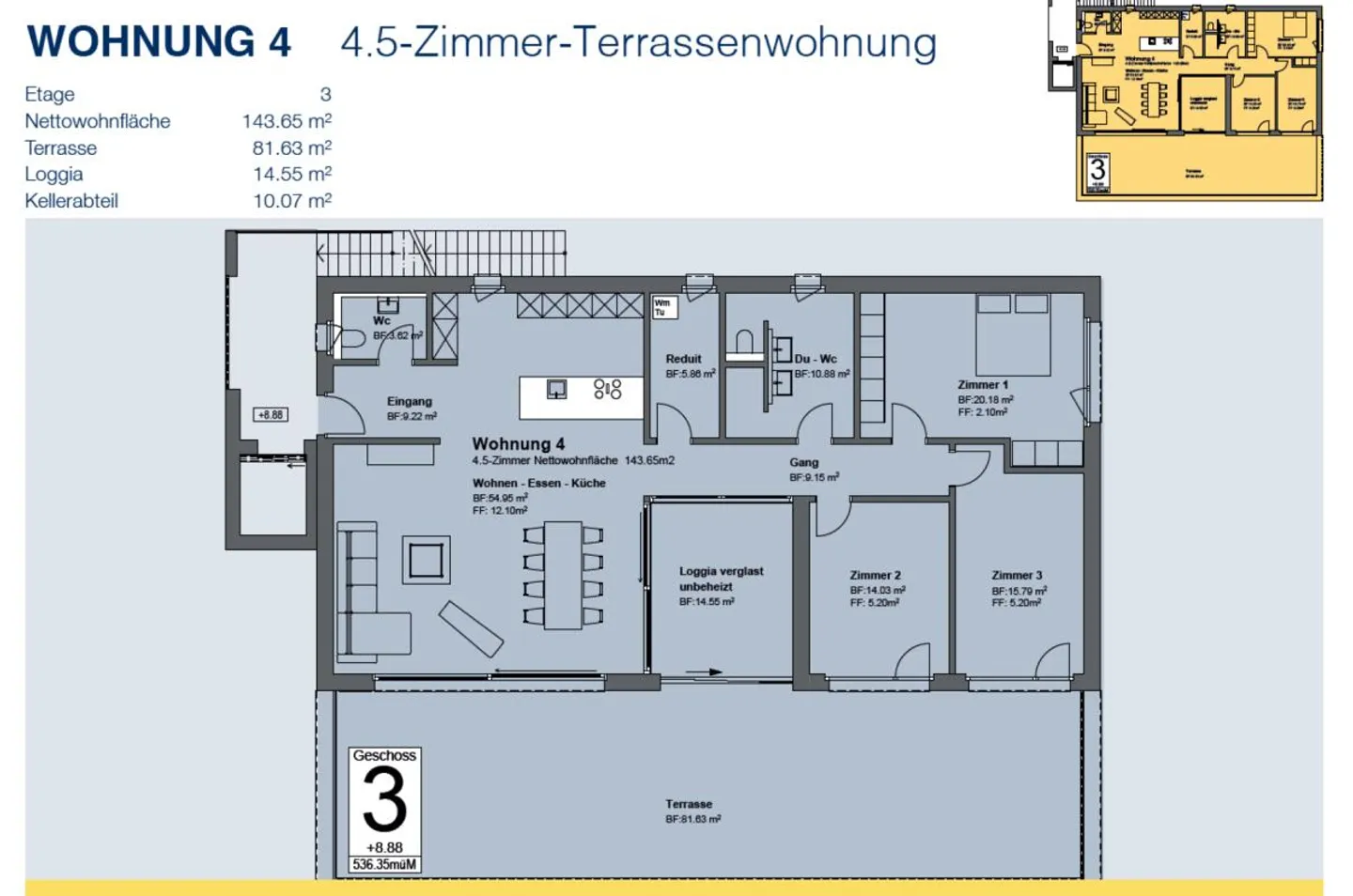 WG4 | 4.5-Zimmer-Terrassenwohnung an sonniger, zentraler Lage - Foto 5 von 7