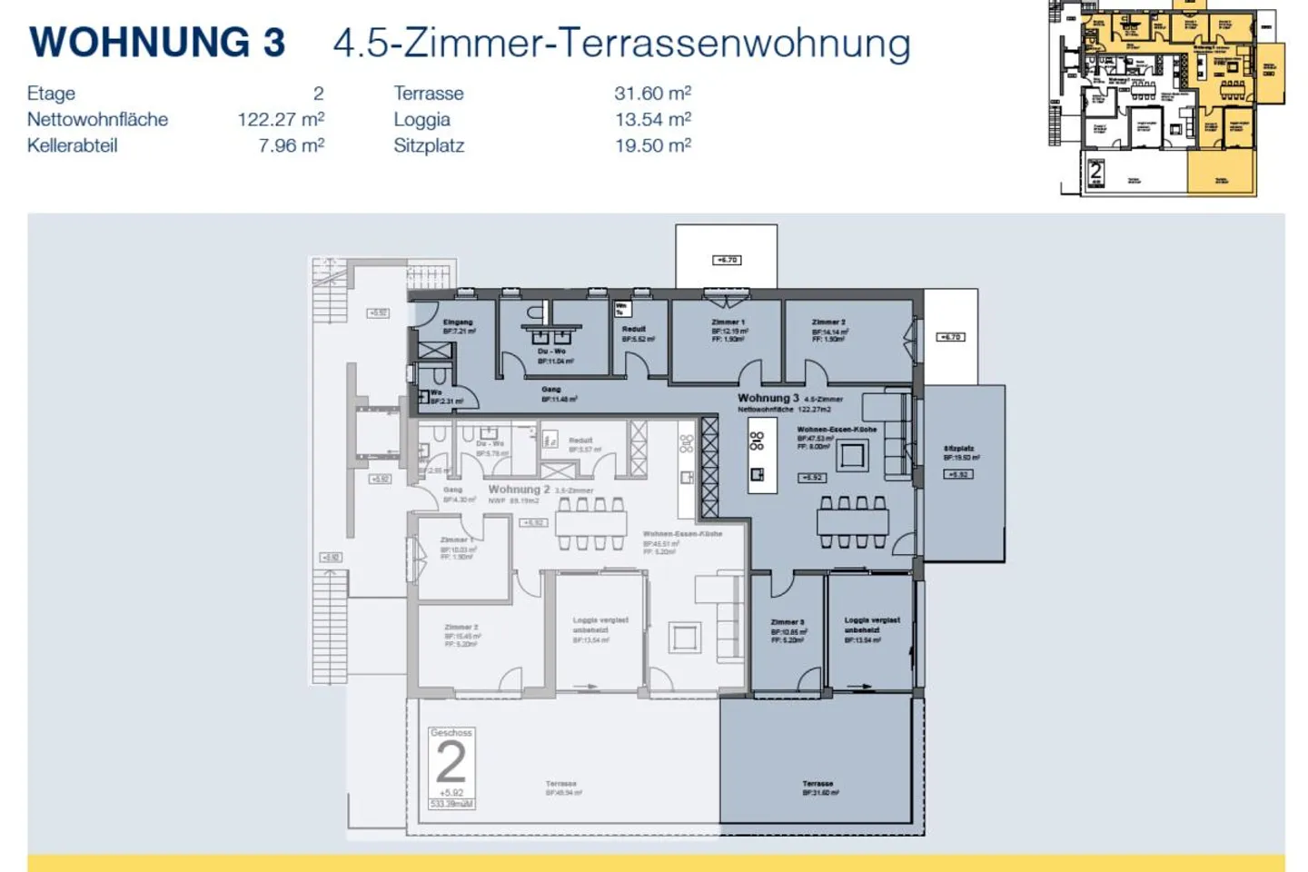 WG3 | 4.5-Zimmer-Terrassenwohnung an sonniger, zentraler Lage - Foto 5 von 7